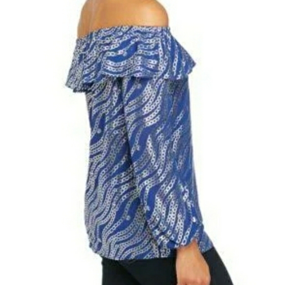 Michael Kors  Foil Chain Ruffle Off The Shoulder - Picture 4 of 10